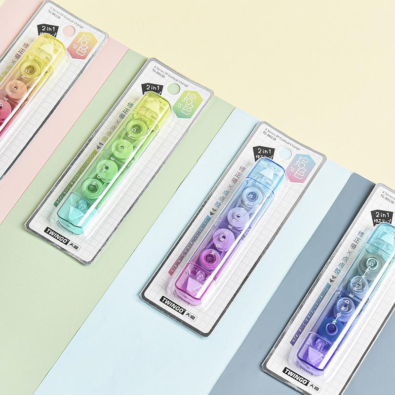 1pcs Gradual Color Correction Tape & Glue Tape Rainbow Design 2 In 1 Dual-side Correcting & Adhesive