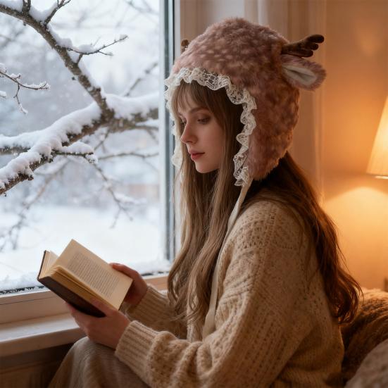 Зимняя шапка с мультяшными оленьими ушками, плюшевой подкладкой, защитой ушей, утолщенная, теплая, с регулируемой посадкой, гетры, зимняя одежда