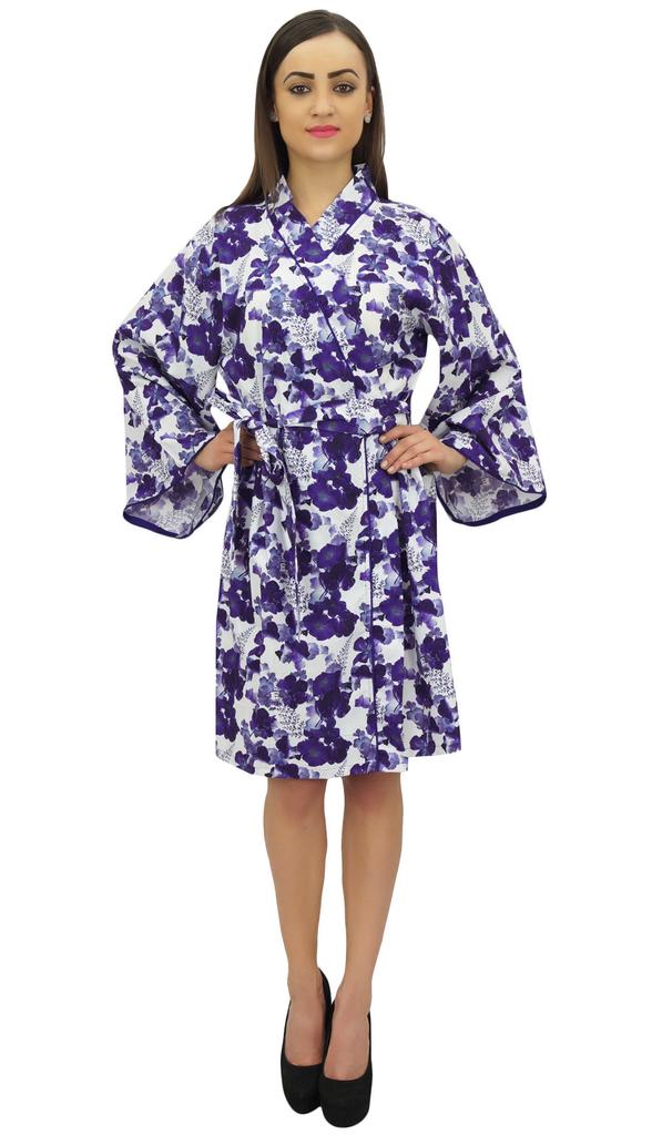Bimba Women Cotton Poplin Short Floral Printed Wrap Bridesmaids Kimono