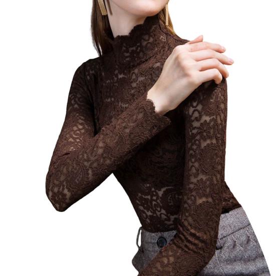 Женский топ, облегающий топ с высоким воротником и длинными рукавами, сплошной цвет, повседневные тонкие словосочетания