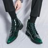 Men's Unique Green Genuine Leather Chelsea Boots Men Business Ankle Boot Mens Casual British Style Short Boot Youth Latest Trend