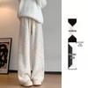 Petite XS Rainbow Fleece-Lined High Waist Wide Leg Pants - Women's Autumn/Winter Casual Straight Leg.