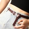Women Thin Belt Zebra Leopard Print Faux Leather Waistband Adjustable Length Multi Holes Design Jeans Belt