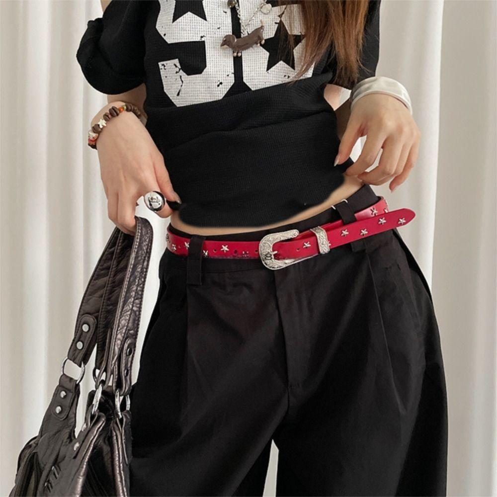 Carving Punk Style Belt Pu Leather Women's Waist Belt Casual Y2K Jeans Belt  Spicy Girls