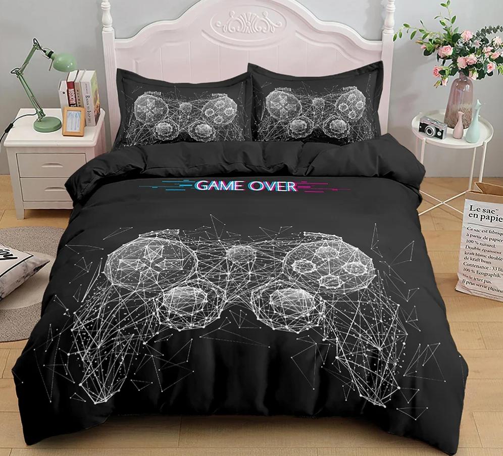 Игры Пододеяльник Игровой Пад Постельный Комплект Для Мальчиков Детей Видео Современный Геймер Консоль Стеганое Одеяло 2 Или 3 Предмета Мягкий Полуторный Комплект Пододеяльника