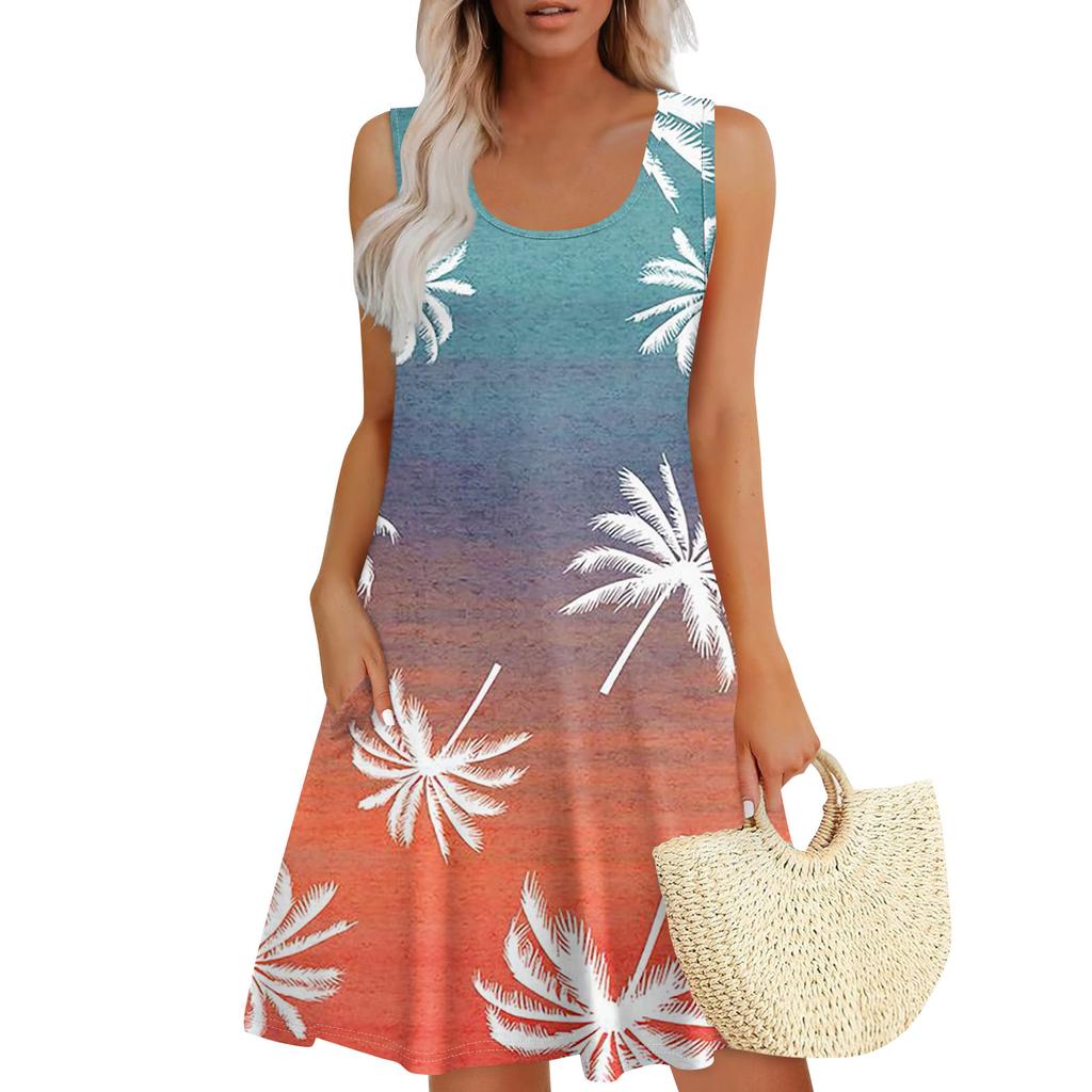 Женские летние платья, свободные сарафаны без рукавов с U-образным вырезом и карманами