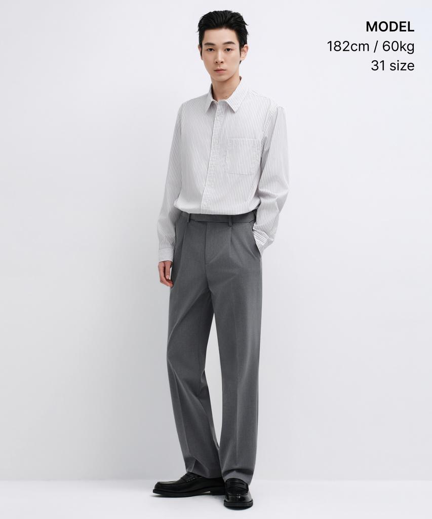 MUSINSA STANDARD Wide Hidden Banding Slacks [Melange Gray]