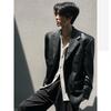Чисто-черный пиджак с подплечниками мужская ретро кожаная куртка мотоциклетный костюм куртка-бомбер