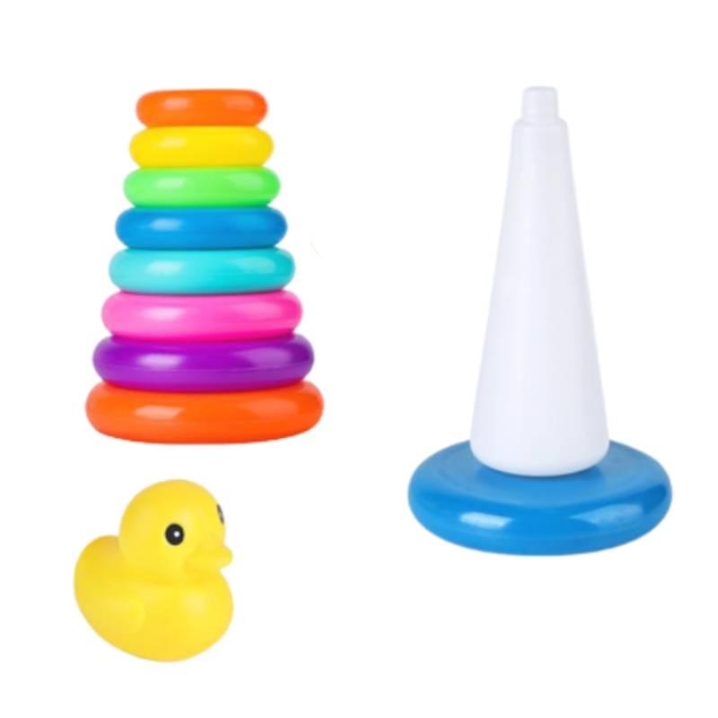 Дженга Радужная Башня из Колец, Игрушки для Игры в Ванне с Утками, Развитие Малыша