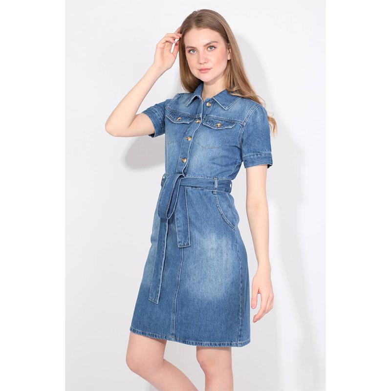 Blue White Женское джинсовое платье с коротким рукавом