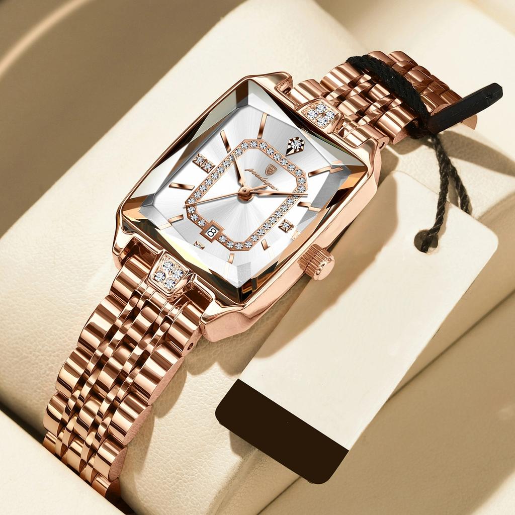 POEDAGAR Luxury Elegant Watch For Woman Date Waterproof Rectangle Ladies Watch Stainless Steel Quartz Women Watches