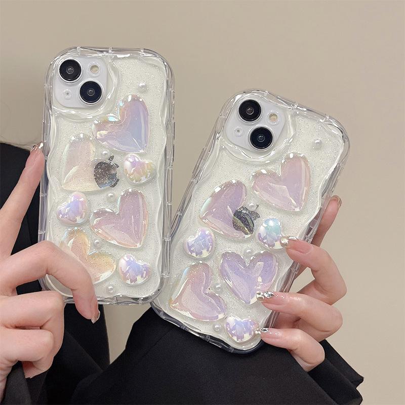 Glitter Colorful Laser Love Phone Case for Apple 17 Promax Precision Hole Full Cover for IPhone 15 Wave Pattern