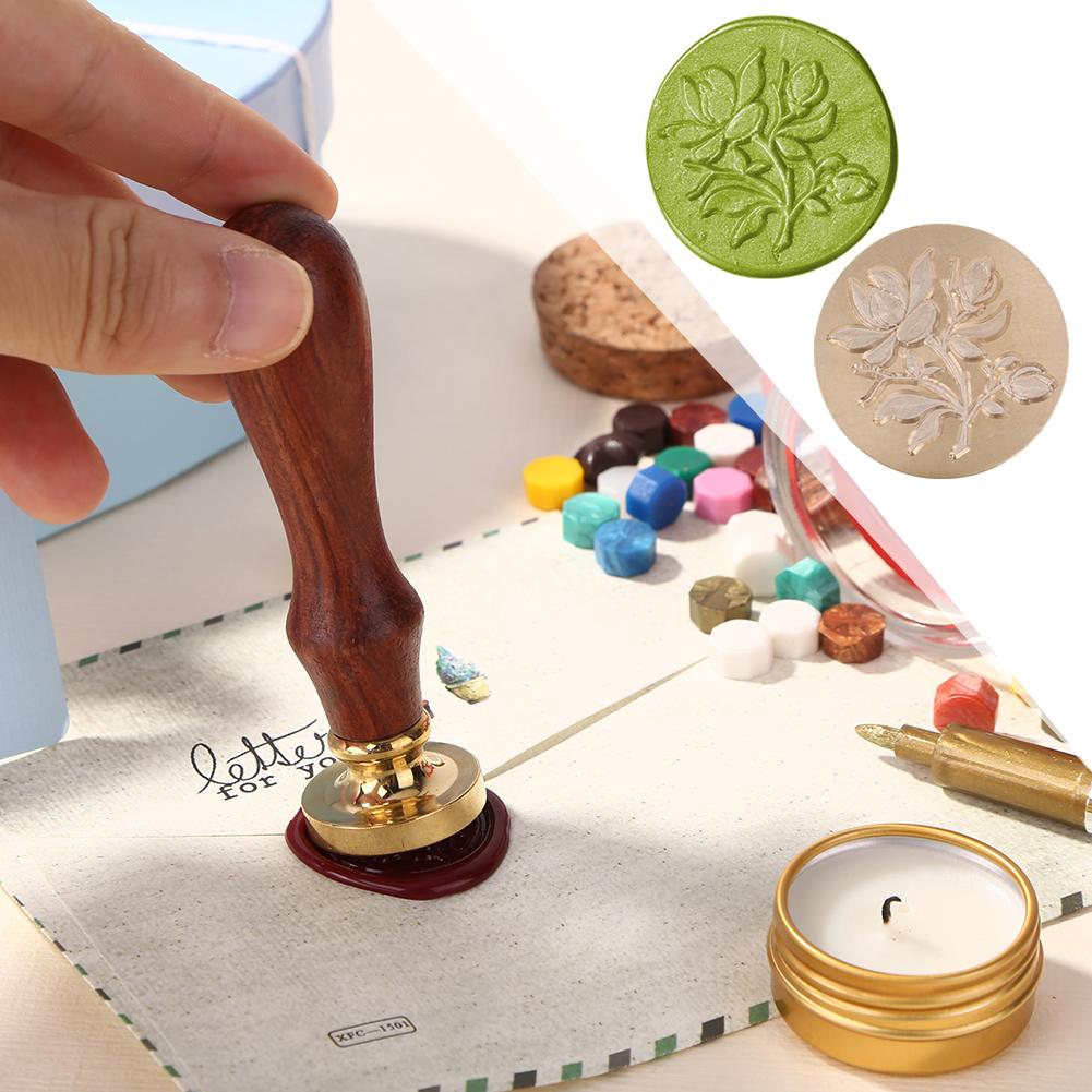 Специальный штамп для замены головы, винтажная огненная краска, растительный цветок, круглый сургуч для приглашений, скрапбукинга