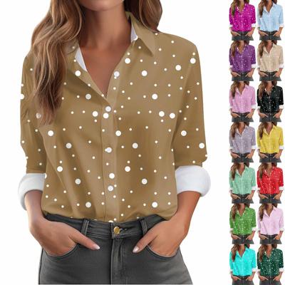 Женская рубашка-блузка с принтом и пуговицами, длинный рукав, повседневный базовый рубашечный воротник, обычный топ