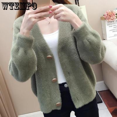 Весна и осень искусственная норка вязаный кардиган пальто свитер женский короткий свободный верхняя одежда топ женский