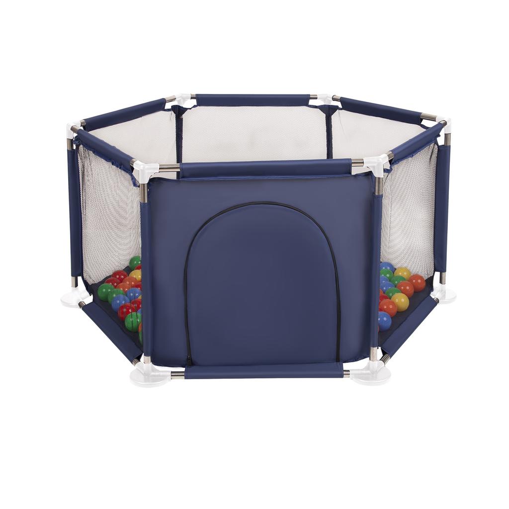 Selonis Hexagon 6 Side Play Pen with 100 Balls, Blue:yellow/green/blue/red/orange