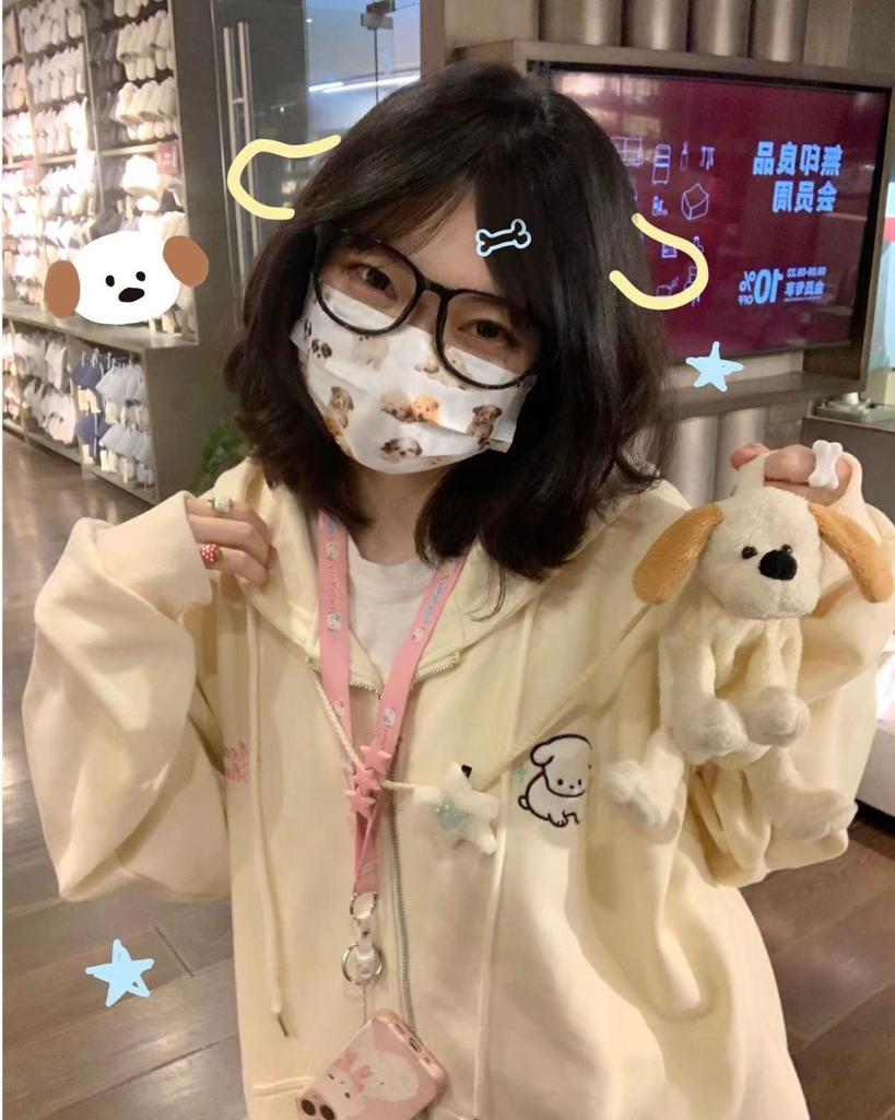 Harajuku Kawaii розовая толстовка на молнии женская милая милая мультяшная бежевая кофта с капюшоном оверсайз корейский флисовый девчачий синий топ