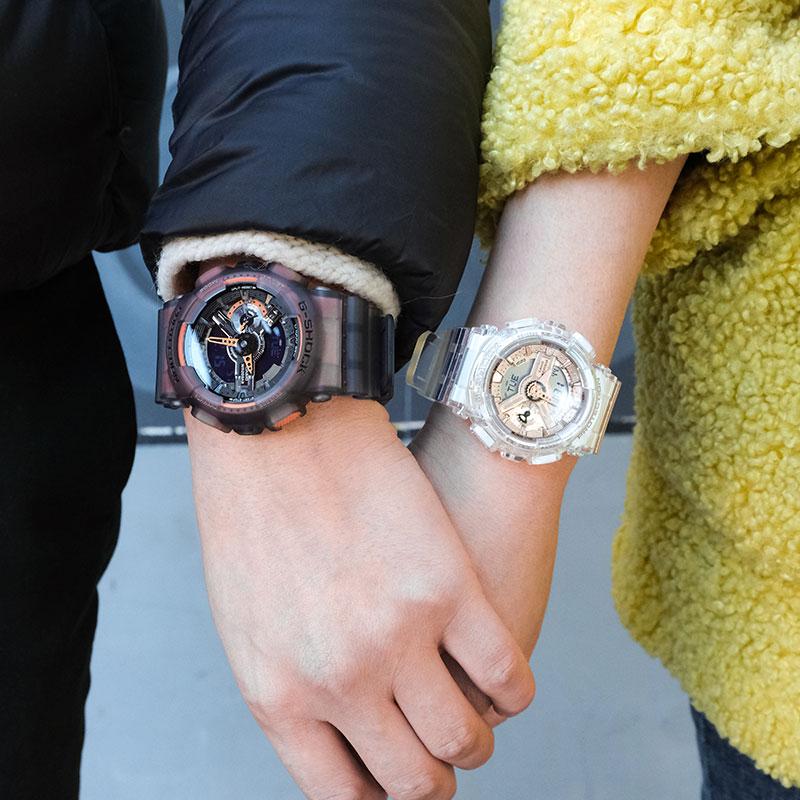 Casio Водонепроницаемый Механизм Прозрачный Кварцевый Механизм Ремешок из Смолы Японские и Корейские Часы Унисекс Черный Циферблат GA-110LS-1APRGMA-S110SR-7APR