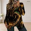 Women Plus Size Square Neck Long Sleeve Black Gold Green Printed Faux Two Piece T Shirt