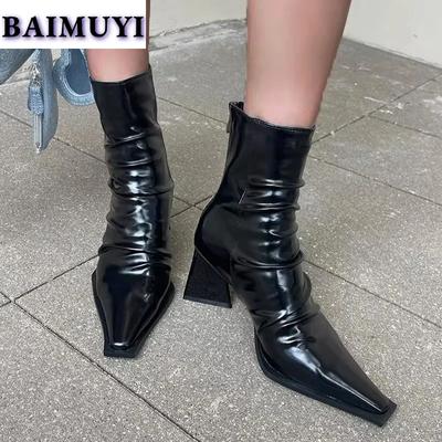 Сексуальные ботильоны с острым носком на высоком каблуке, женская обувь, тренд 2025 года, дизайнерские плиссированные офисные ботинки челси, элегантные туфли-лодочки Mujer Botas