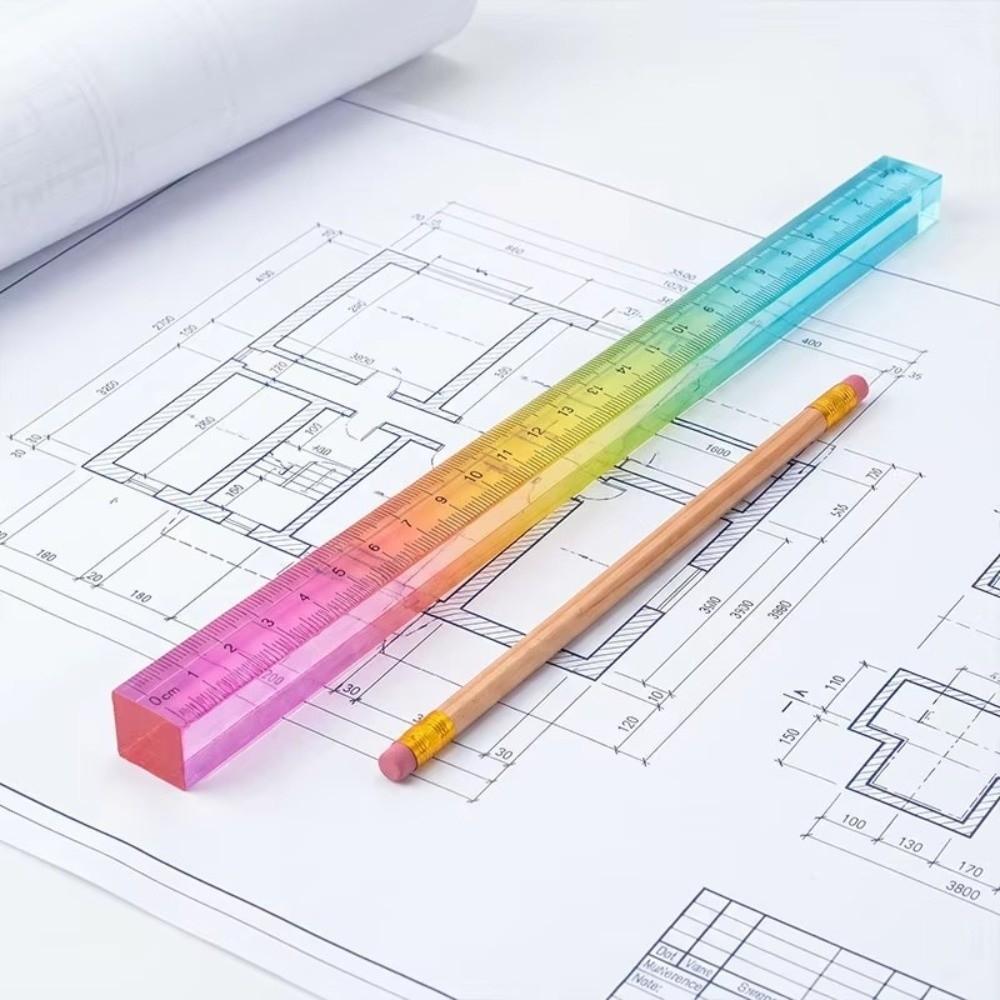 Geometric Colored Ruler 30cm Drawing Tool 2-in-1 Student Ruler Drawing and Measuring Supplies