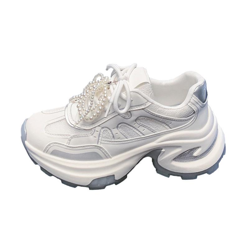 Натуральная мягкая кожа весна и лето новые дышащие серебристая платформа легкая спортивная обувь повседневная универсальная обувь для женщин с увеличением роста