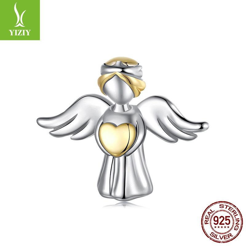 S925 Sterling Silver Plated Real Gold Angel Guardian Beaded Personalized Diy Bracelet Accessories
