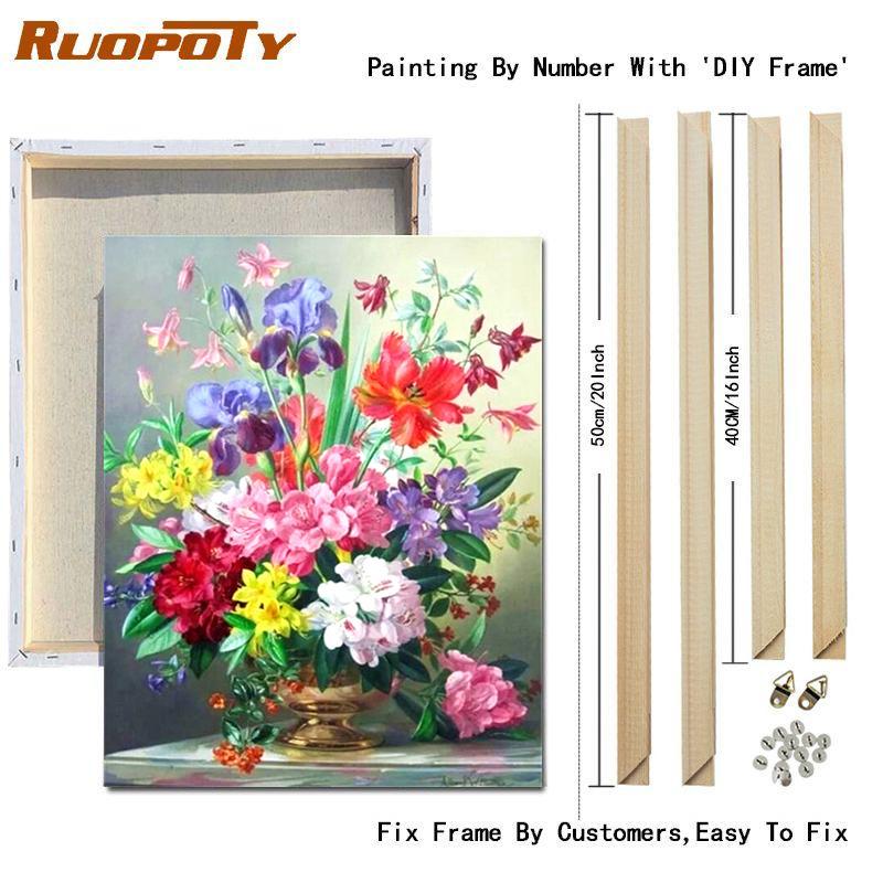 RUOPOTY DIY Frame Oil Painting By Numbers Daisy Flower Acrylic Home Decor On Canvas Wall Art Picture Rose For Living Room