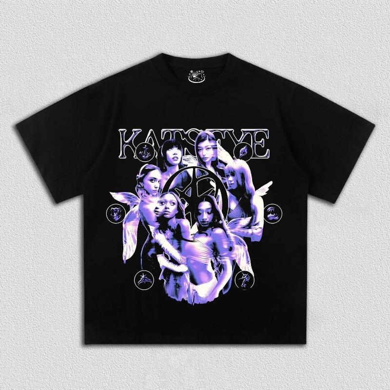 Корейская K-pop группа Девичья группа KATSEYE Футболка с принтом Женская Оверсайз Y2k Короткий рукав Высокое качество Харадзюку Свободная Женская одежда