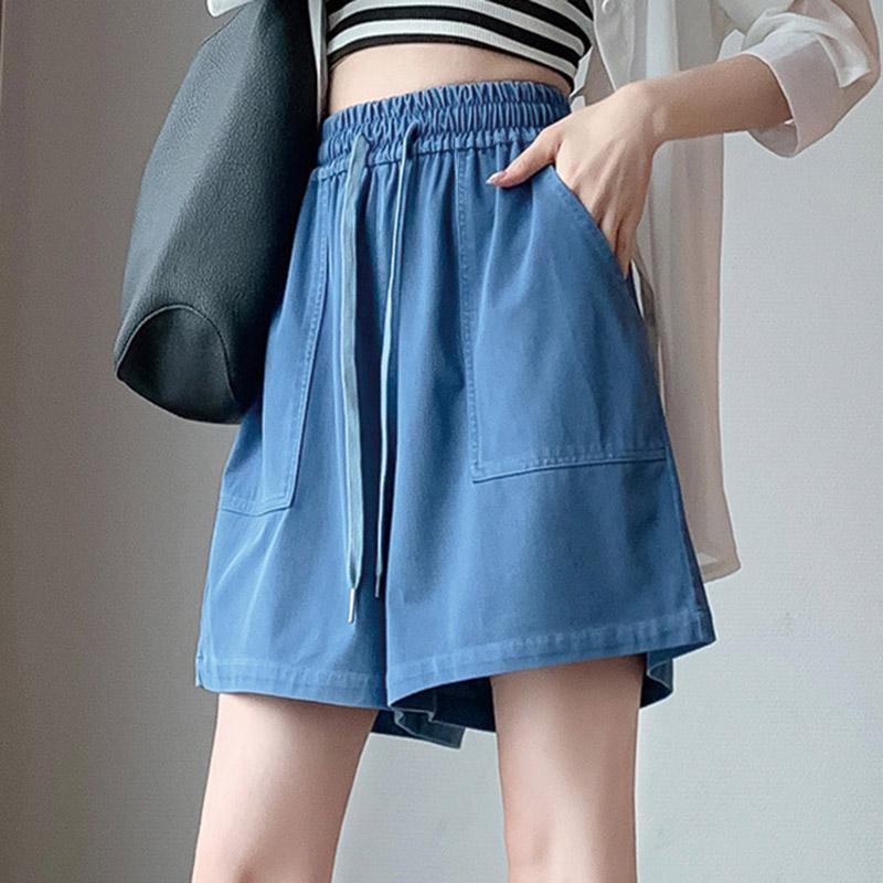 Женские спортивные шорты больших размеров с эластичной резинкой на талии, однотонные тонкие широкие шорты из лиоцелла с большими карманами