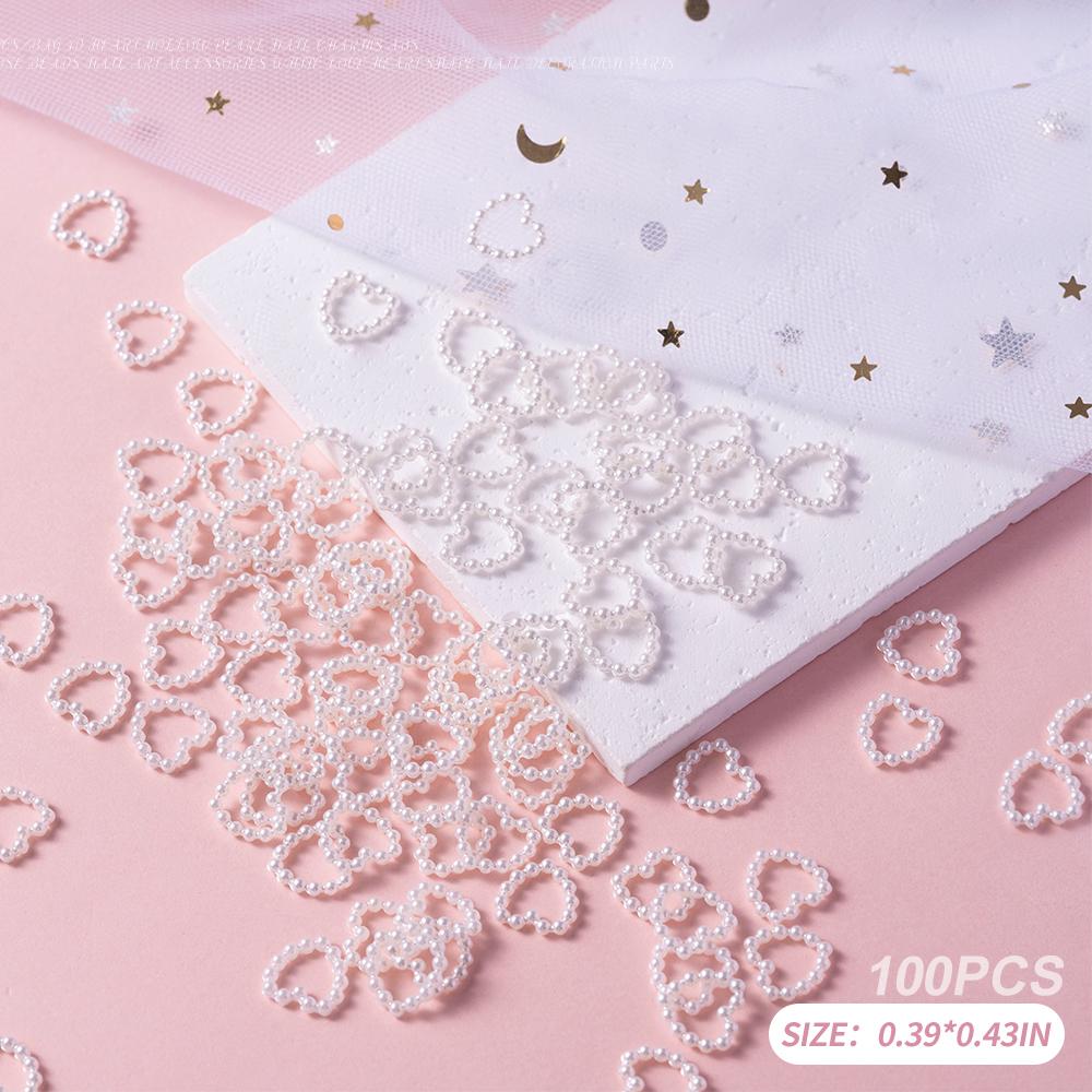 100 шт. полые белые жемчужные сердечки для ногтей оптом фиолетовые розовые плоские для самостоятельного украшения ногтей мобильного телефона ноутбука ювелирных изделий ремесел Ac