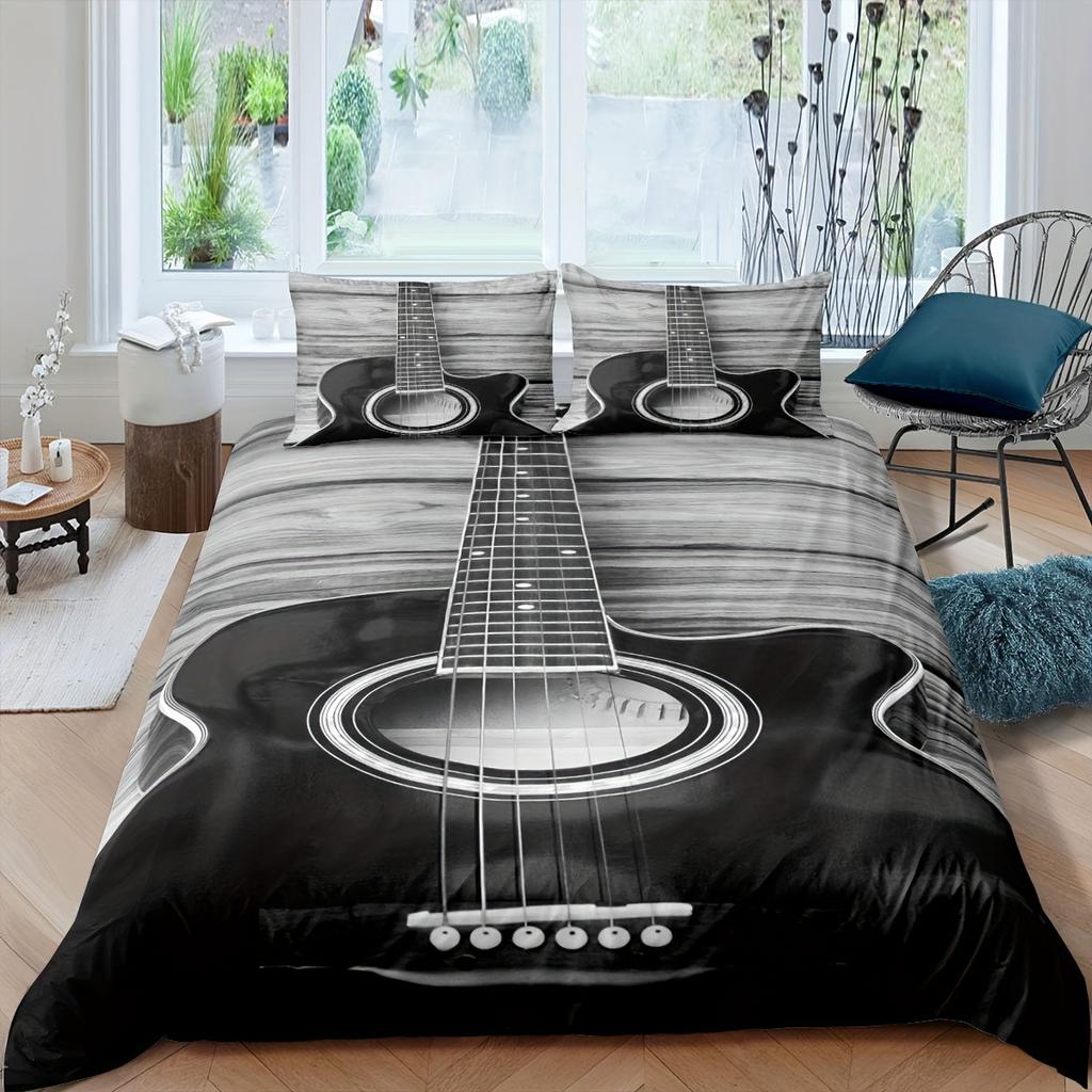 Retro Guitar Wood Grain Three-Piece Duvet Cover 3D Digital Printing Bedding Home Textile