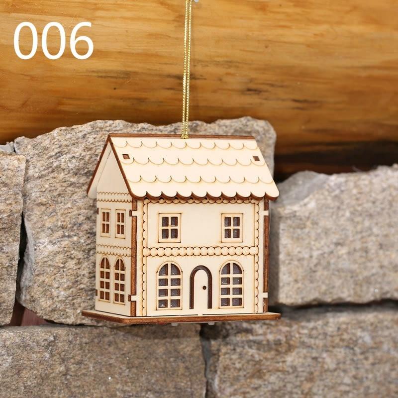 Маленький деревянный домик настольная лампа рождественская елка подвесные украшения праздничное украшение рождественские подвески светодиодная лампа