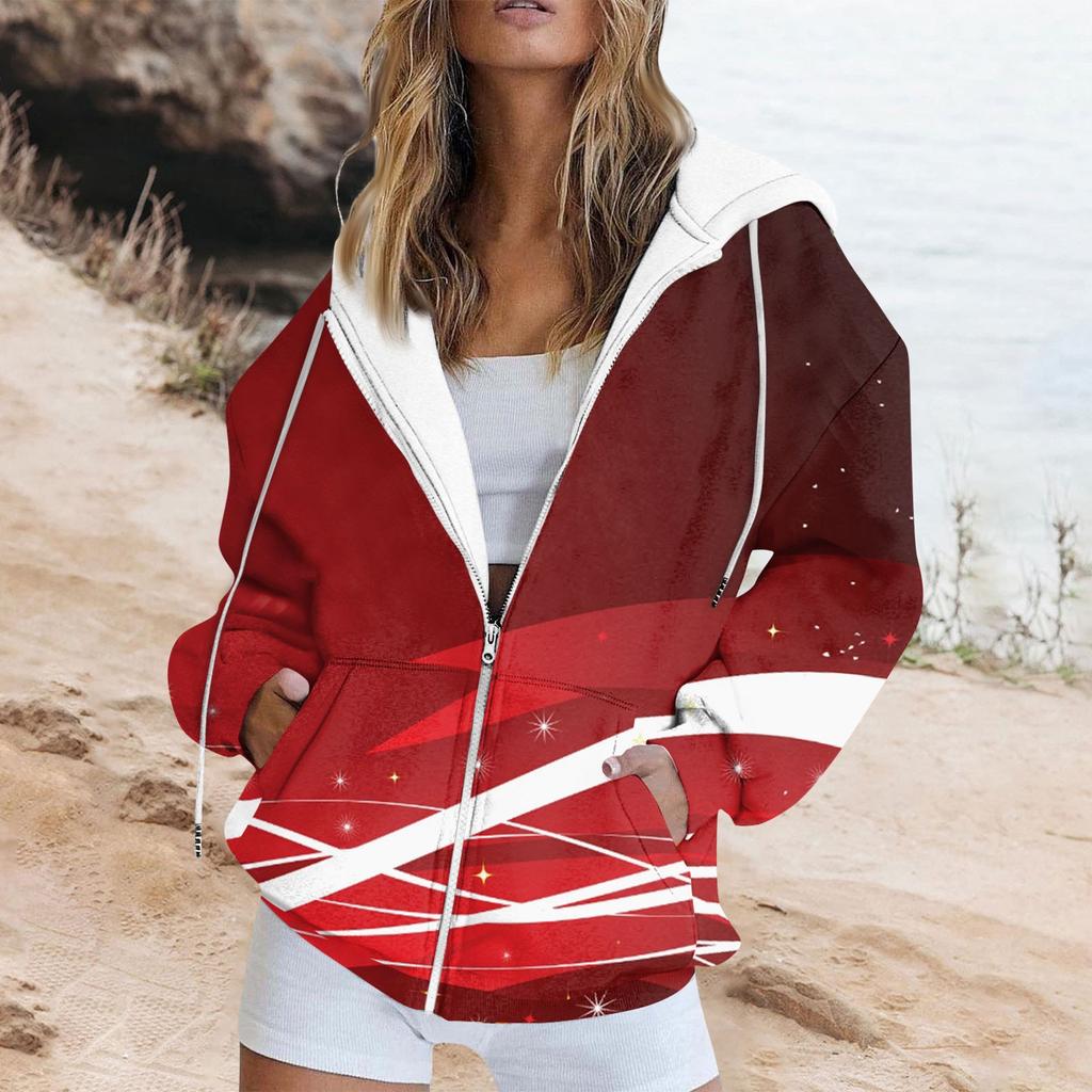 Женская мода повседневная рождественская печатная толстовка и зимняя длинная куртка с карманом кардиган куртка с капюшоном пальто