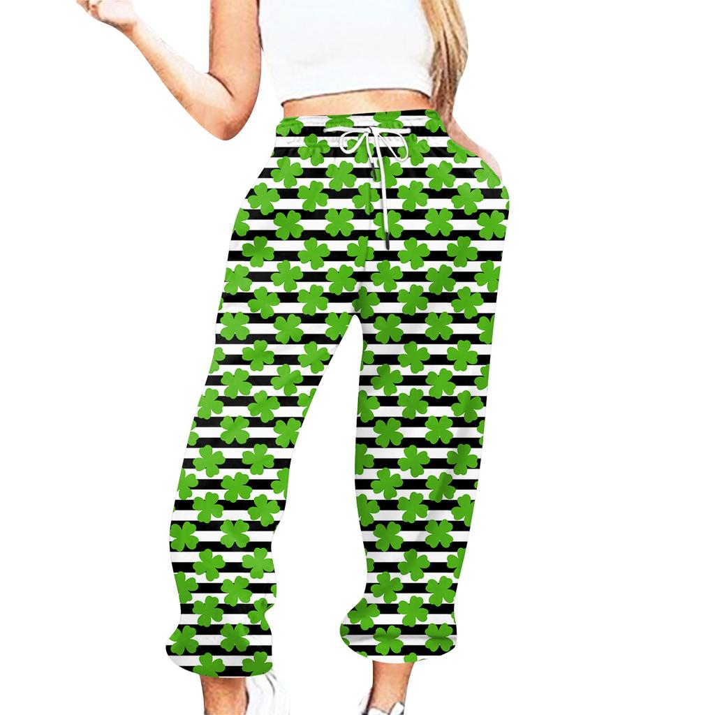 Women's Casual St. Patrick's Day Print Casual Drawstring Elasticated Waist Drawstring Pants