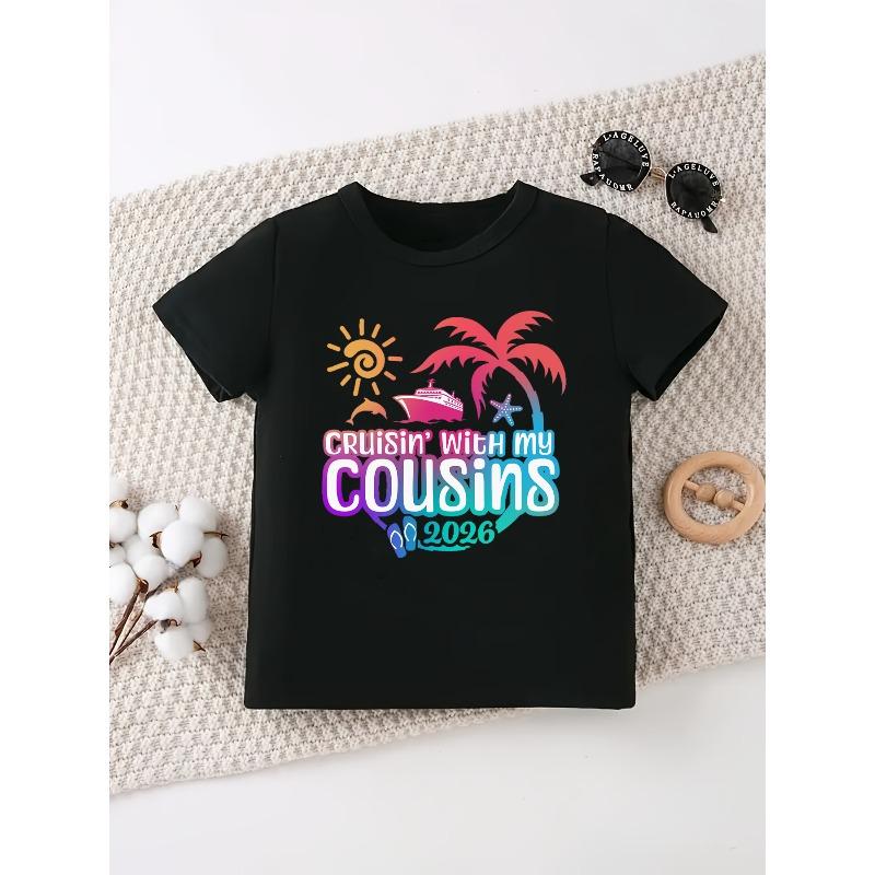 European sizes Cruising with My Cousins Printed T-Shirt for Girls/Boys, Cruise Travel T-Shirt, Family Vacation T-Shirt, Cute Kids' Clothing