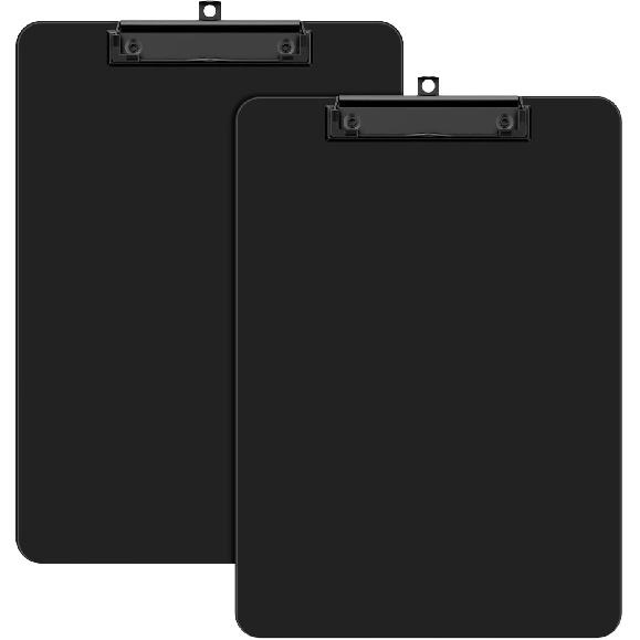 Plastic Clipboard Set of 2, 12.5 x 9'' Letter Size for Classroom, Students, Teacher, Nurse, A4 Black 8.5 x 11'' Clip Board with Low Profile Black