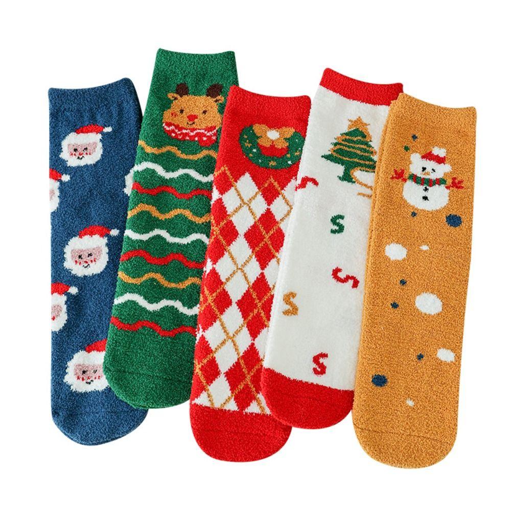 Elk Christmas Socks Christmas Tree Christmas Calf Socks Comfortable Coral Fleece Socks  Student