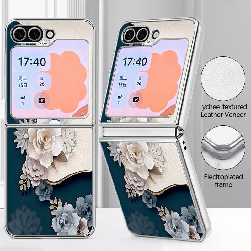 Романтичный чехол с узором из роз для Samsung Galaxy Z FLIP 7 FE 6 5 Z Flip7 Flip6 Flip5, роскошный гибридный чехол-книжка с покрытием из PC + PU кожи