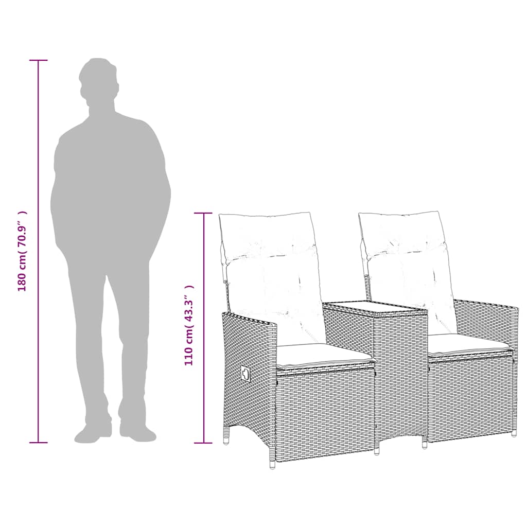 Adjustable 2 Seat Garden Sofa with Table Grey Poly Rattan