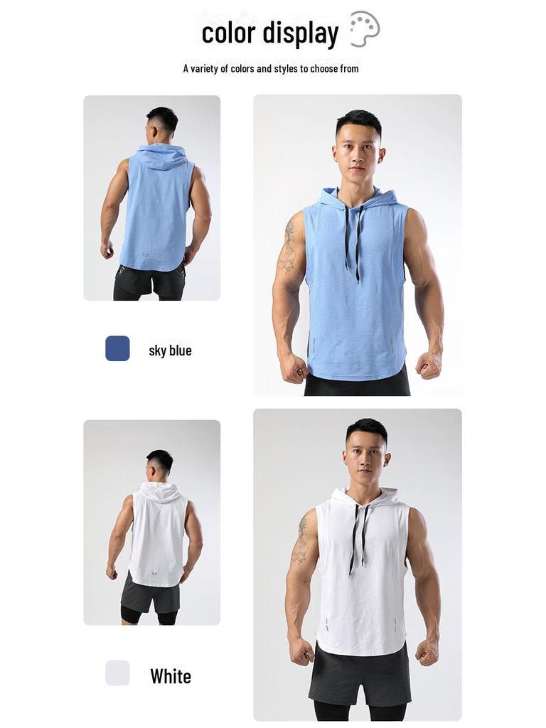 Мужская летняя быстросохнущая футболка без рукавов с капюшоном для фитнеса 2023 года