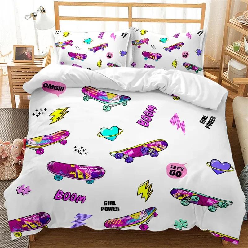 Skateboard Duvet Cover Microfiber Extreme Sports Game Bedding Set Astronaut Spaceman Skateboard Quilt Cover For Kids Teen Boys