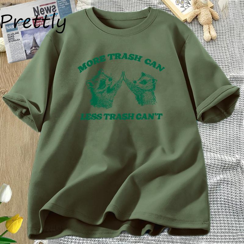 More Trash Can Less Trash Racoon Opossum T-Shirt Funny Racoon Printed T Shirt Cute Animal Cotton Short Sleeve Tee Shirt Clothing