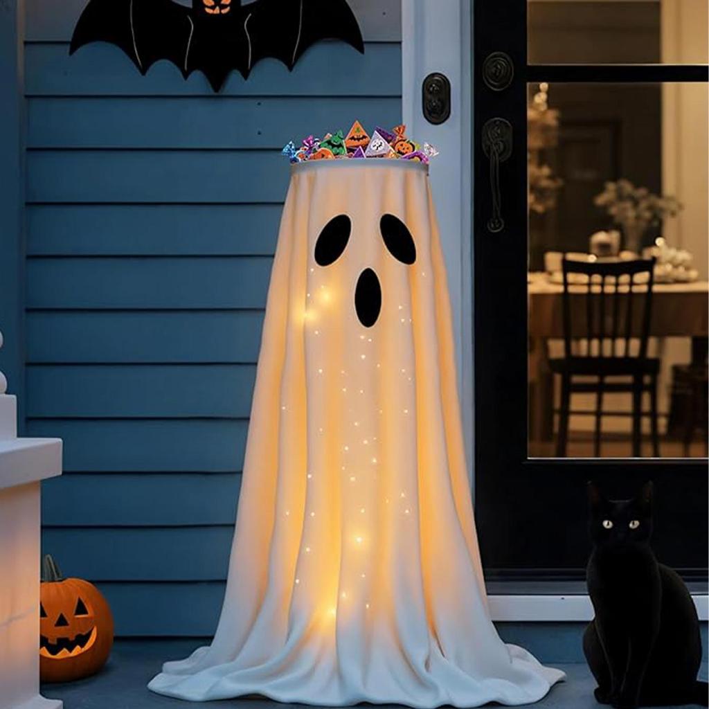 Luminescence Halloween Candy Bowl with Light Ghost Decor Cute Figurine for Yard Patio Indoor Bathroom Door Garden Kitchen Home
