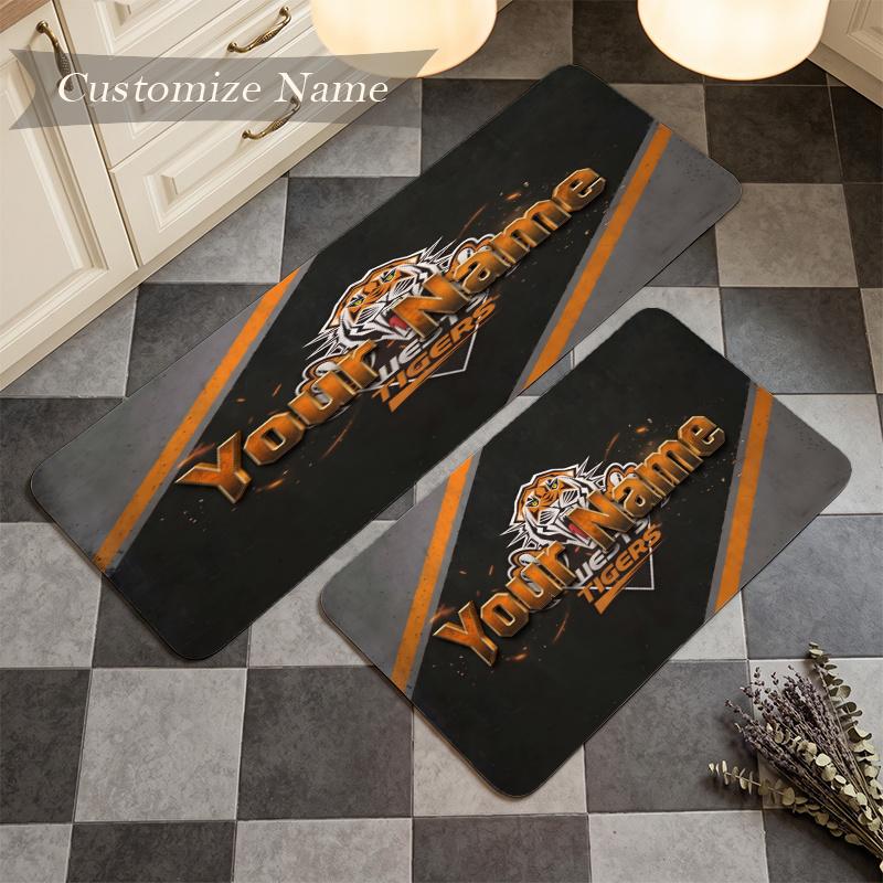 Wests Tigers (1) Custom Name Flannel Mat Anti-Slip Kitchen Floor Rug for Home Kitchen Decor Gift