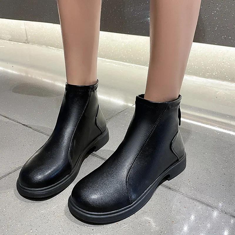 Модные классические ботинки челси женские черные ботильоны осень-зима короткие ботинки на платформе слипоны женские