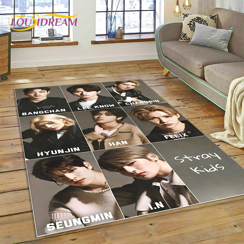 HD Korea Kpop Stray Kids 3D Singer Rug Carpet for Living Room Bedroom Home Decor,Floor Mat Non-slip Decoration for Sofa Doormat