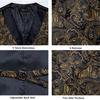 Dibangu Silk Suit Vest for Men Black Gold Jacquare Waistcoat Necktie Hanky Cufflinks 4pc