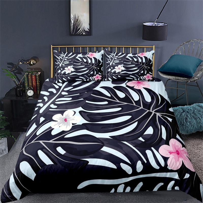 Soft Palm Leaves Comforter Cover Microfiber Tropical Botanical Leaves Bedding Collection Double Monstera Leaf Floral Print Duvet Cover