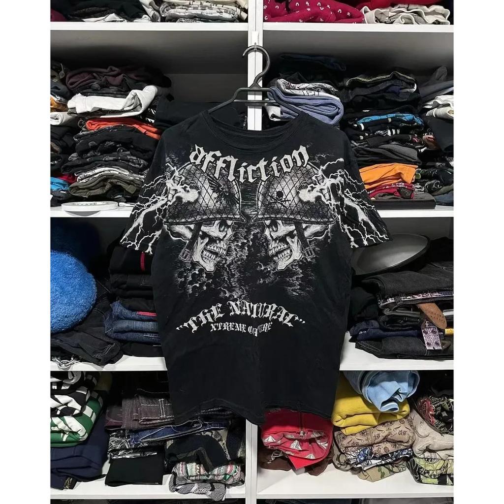 Ретро Панк Хип-Хоп Графический Принт Оверсайз Футболка Мужская Новая Круглый Вырез Короткий Рукав Топы